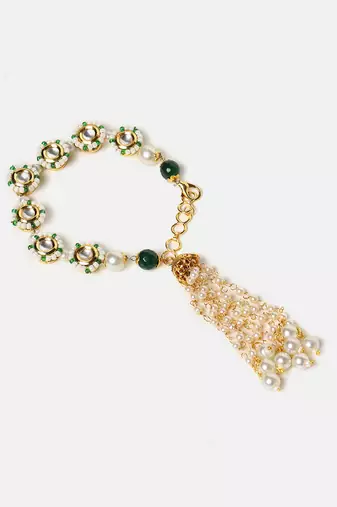 Gold plated kundan green stones bracelet