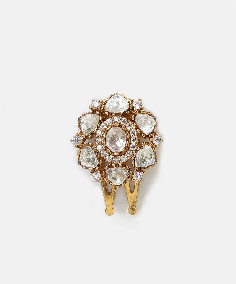 Gold plated kundan hair clip
