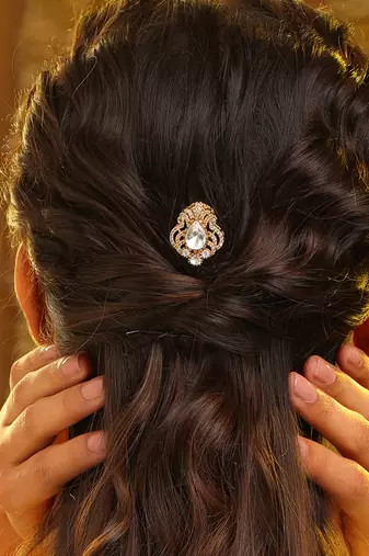 Gold plated kundan hair clip
