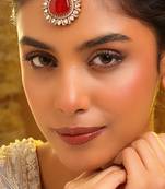 Gold plated kundan red stones maang tikka