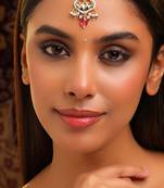 Gold plated kundan pink stones maang tikka