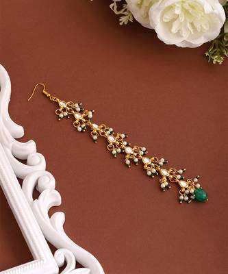 Gold plated kundan green stones maang tikka 2