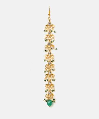 Gold plated kundan green stones maang tikka 3