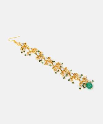 Gold plated kundan green stones maang tikka 4
