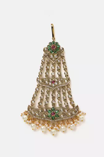 Gold plated kundan green stones passa