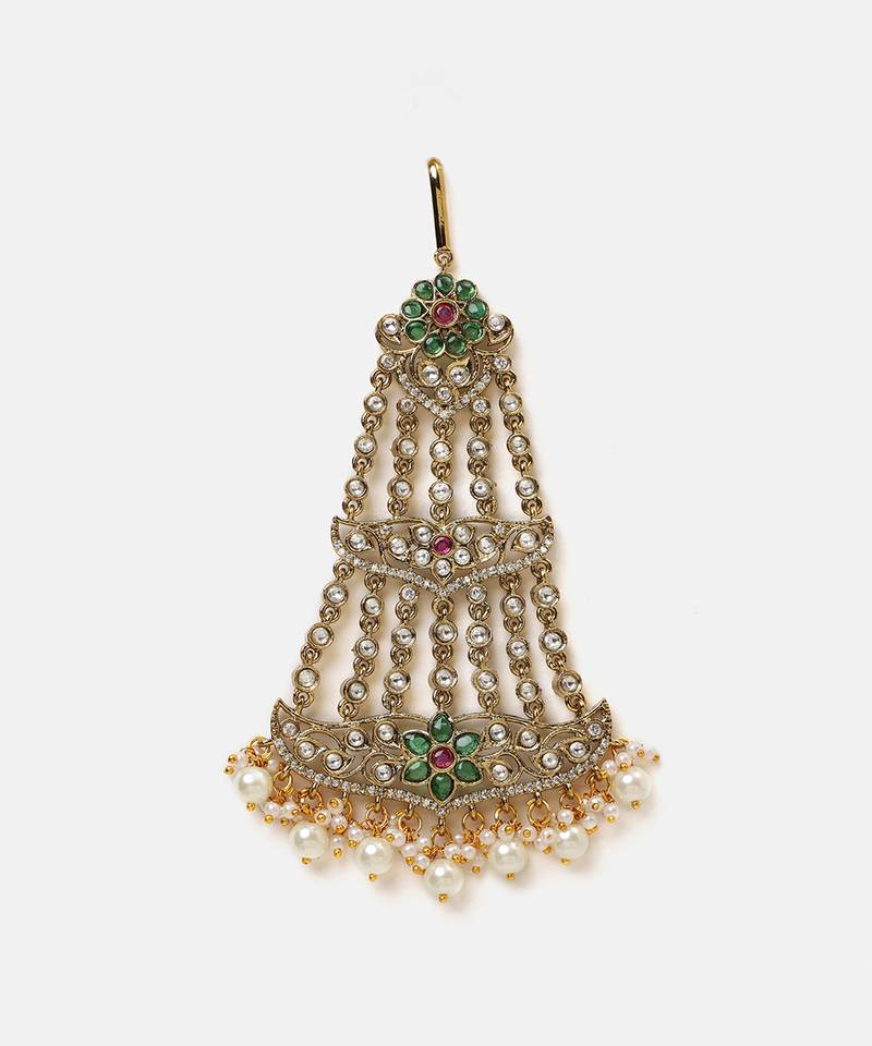 Gold plated kundan green stones passa