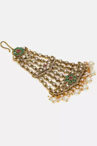 Gold plated kundan green stones passa