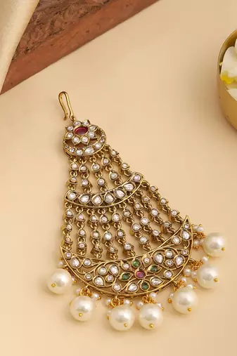 Gold plated kundan multicolor stones passa