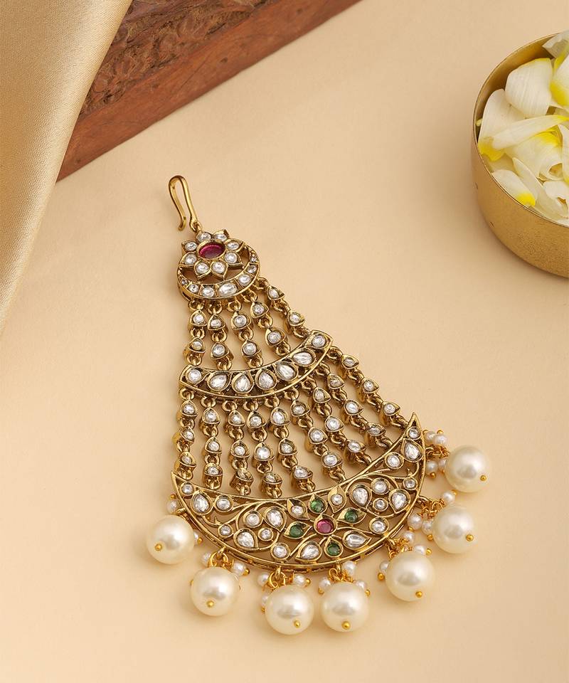 Gold plated kundan multicolor stones passa