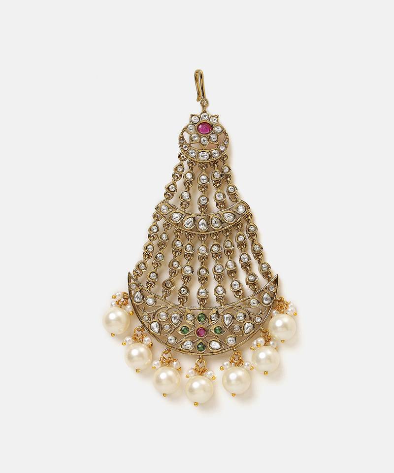 Gold plated kundan multicolor stones passa