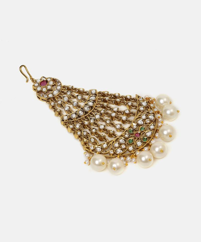 Gold plated kundan multicolor stones passa