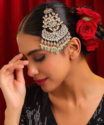 Gold plated kundan green stones passa 1