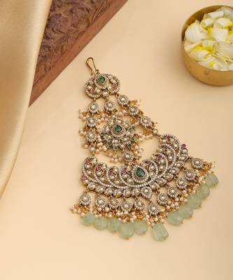 Gold plated kundan green stones passa 2