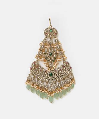 Gold plated kundan green stones passa 3
