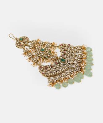 Gold plated kundan green stones passa 4