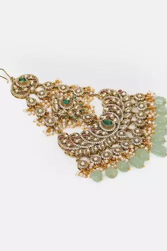 Gold plated kundan green stones passa