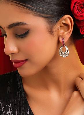 Gold plated kundan red stones earrings 1