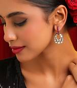 Gold plated kundan red stones earrings