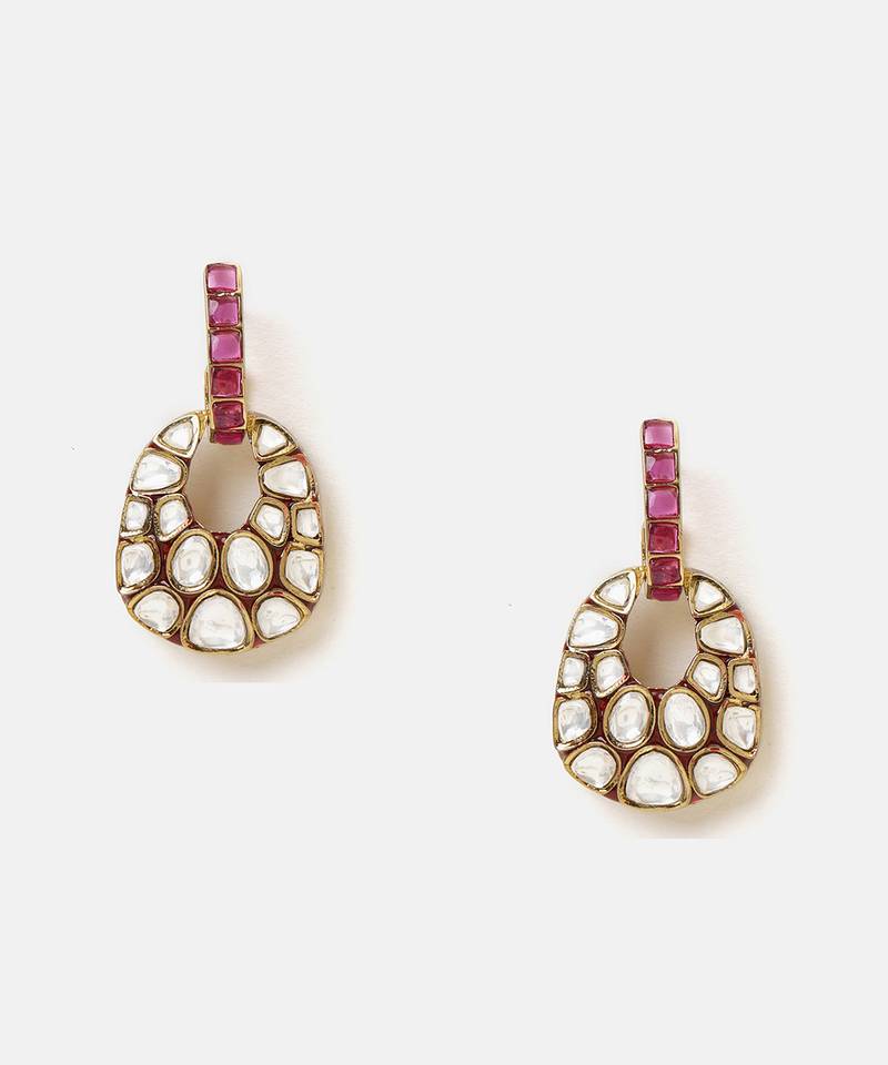 Gold plated kundan red stones earrings