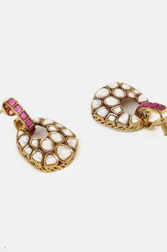 Gold plated kundan red stones earrings