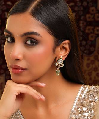 Gold plated kundan green stones earrings 2