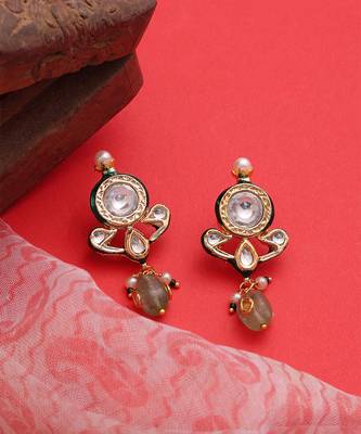 Gold plated kundan green stones earrings 3