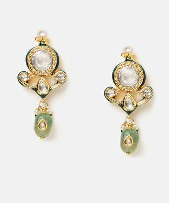 Gold plated kundan green stones earrings 1