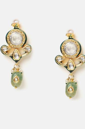Gold plated kundan green stones earrings
