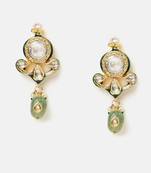 Gold plated kundan green stones earrings