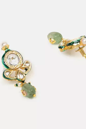Gold plated kundan green stones earrings