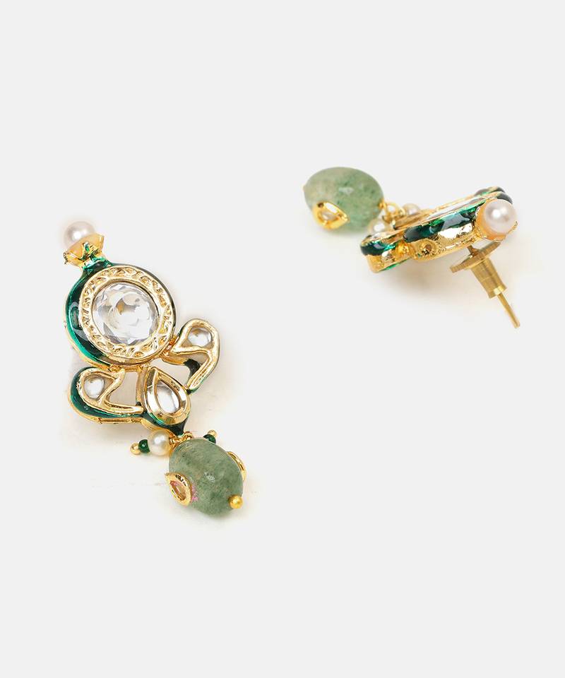 Gold plated kundan green stones earrings