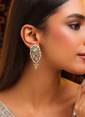 Gold plated kundan multicolor stones earrings 1