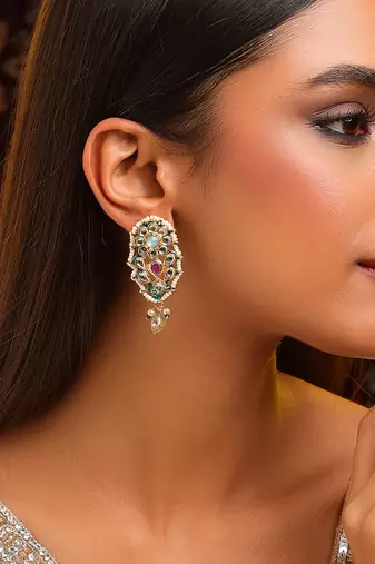 Gold plated kundan multicolor stones earrings