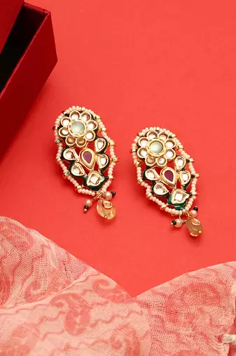 Gold plated kundan multicolor stones earrings