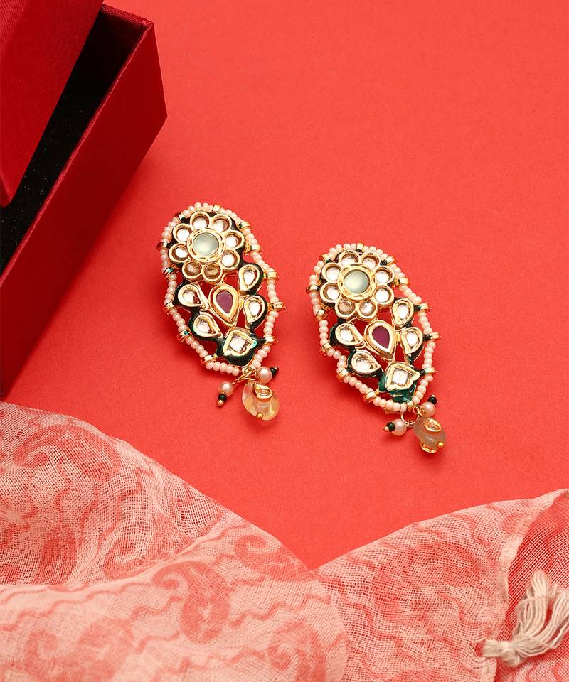 Gold plated kundan multicolor stones earrings