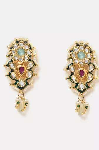 Gold plated kundan multicolor stones earrings