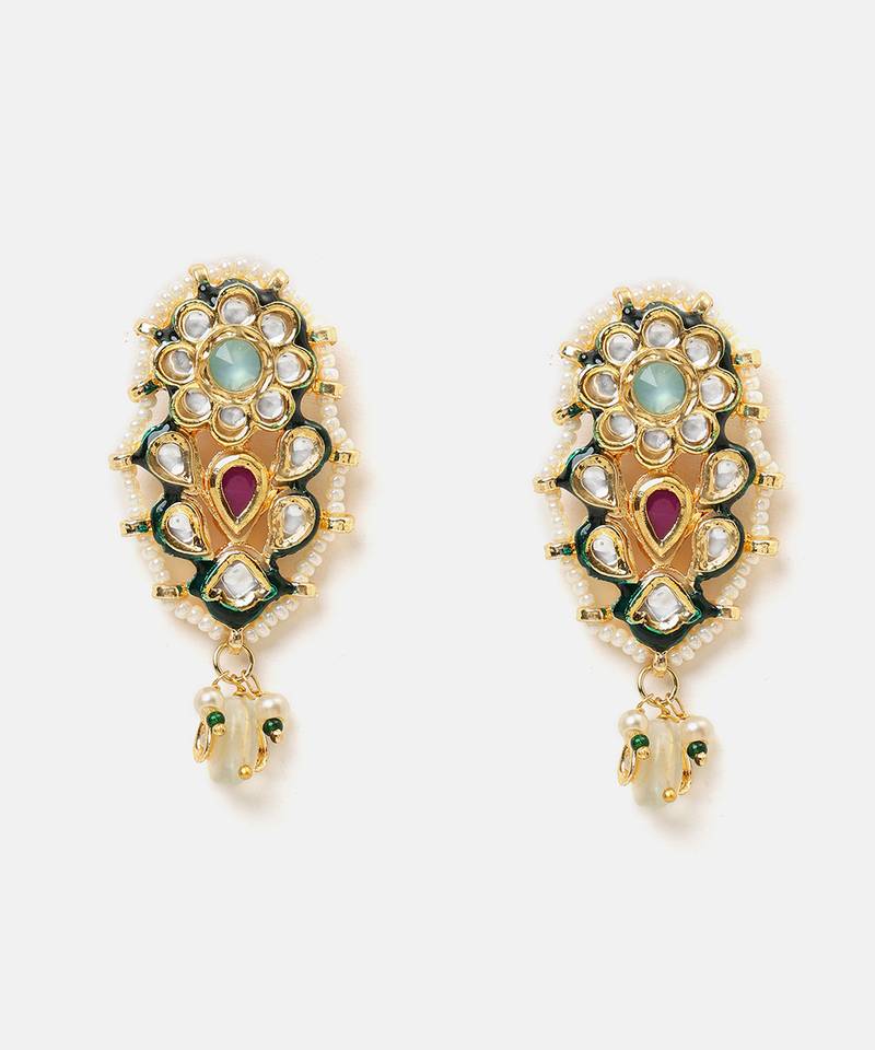 Gold plated kundan multicolor stones earrings