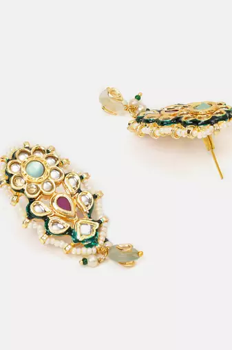 Gold plated kundan multicolor stones earrings