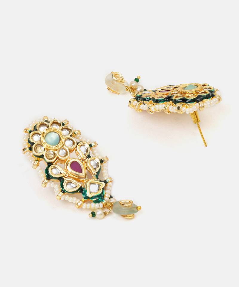 Gold plated kundan multicolor stones earrings