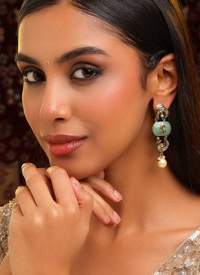 Gold plated kundan green stones earrings 2