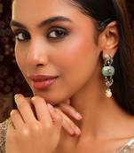 Gold plated kundan green stones earrings