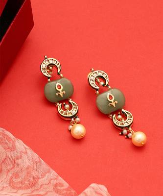 Gold plated kundan green stones earrings 3
