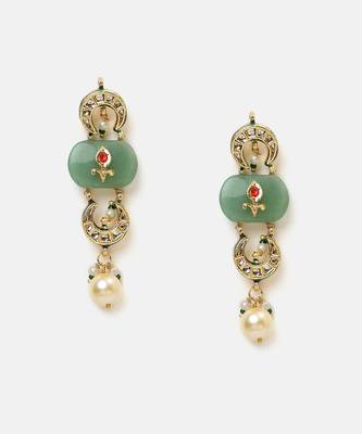 Gold plated kundan green stones earrings 1