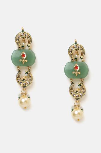 Gold plated kundan green stones earrings