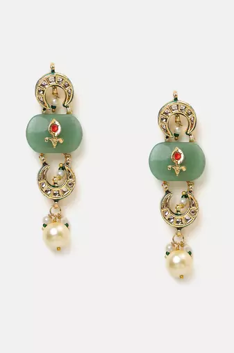 Gold plated kundan green stones earrings