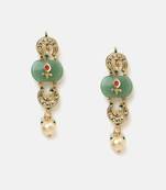 Gold plated kundan green stones earrings