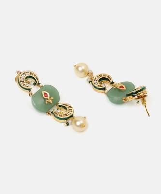 Gold plated kundan green stones earrings 4