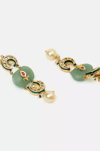 Gold plated kundan green stones earrings