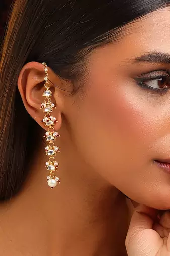 Gold plated kundan red stones earrings