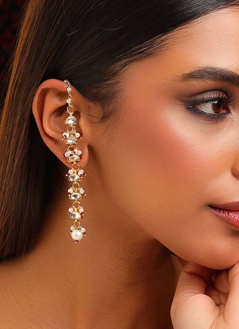 Gold plated kundan red stones earrings